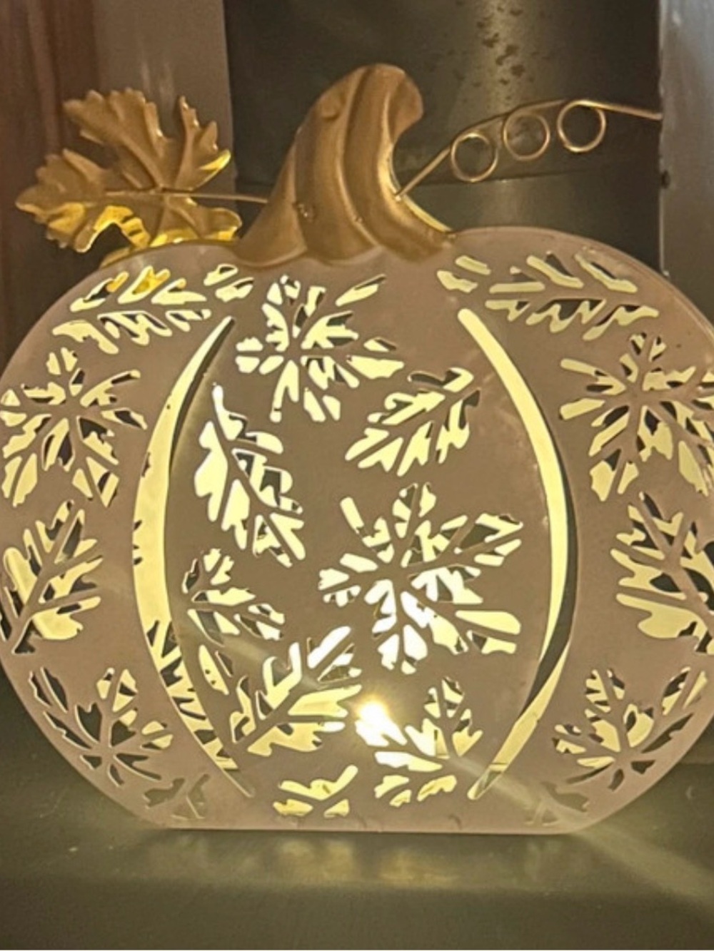 Cream and Gold Pumpkin Lantern Holiday Accent